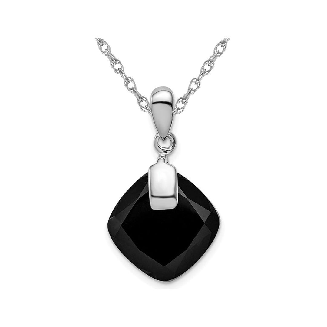 Sterling Silver Black Agate Pendant Necklace with Chain Image 1