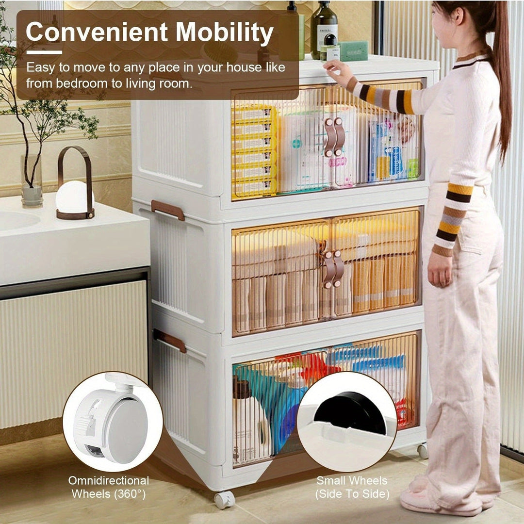 3Pcs Foldable Storage Bins with Lid Front Magnetic Door Collapsible Stackable Closet Organizer Containers with 4Pcs 360 Image 9