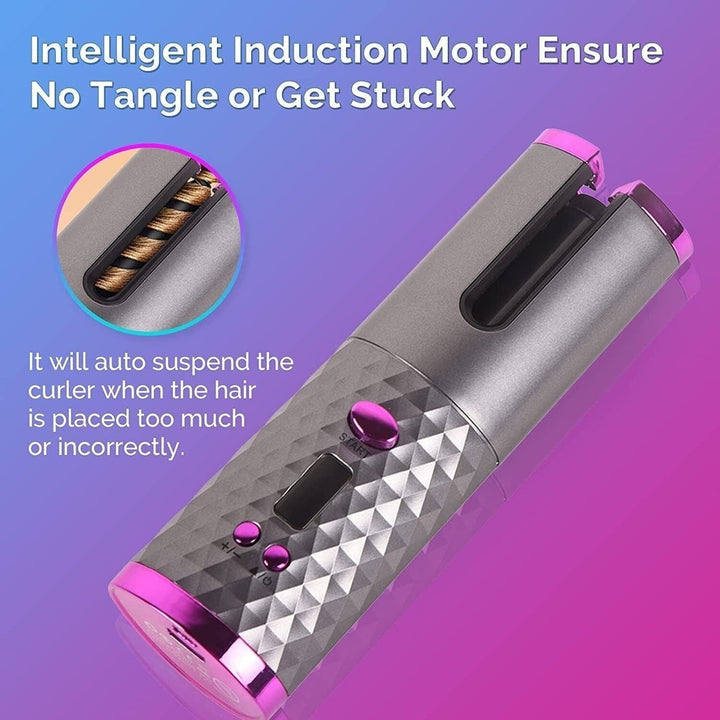 Cordless Auto Rotating Hair Curler Hair Waver Curling Iron Styling Tool Purple Image 12