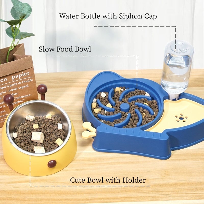 Elevated Tilted Food and Water Bowl Set Raised Bowl with Automatic Water Dispenser Bottle for Cats and Small Dogs Kitten Image 2