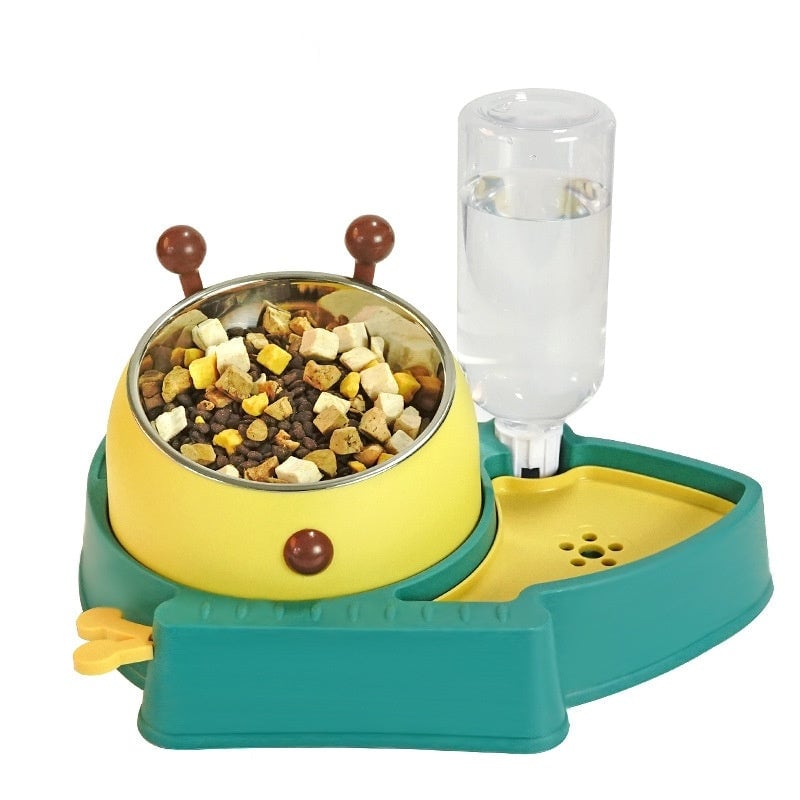 Elevated Tilted Food and Water Bowl Set Raised Bowl with Automatic Water Dispenser Bottle for Cats and Small Dogs Kitten Image 1