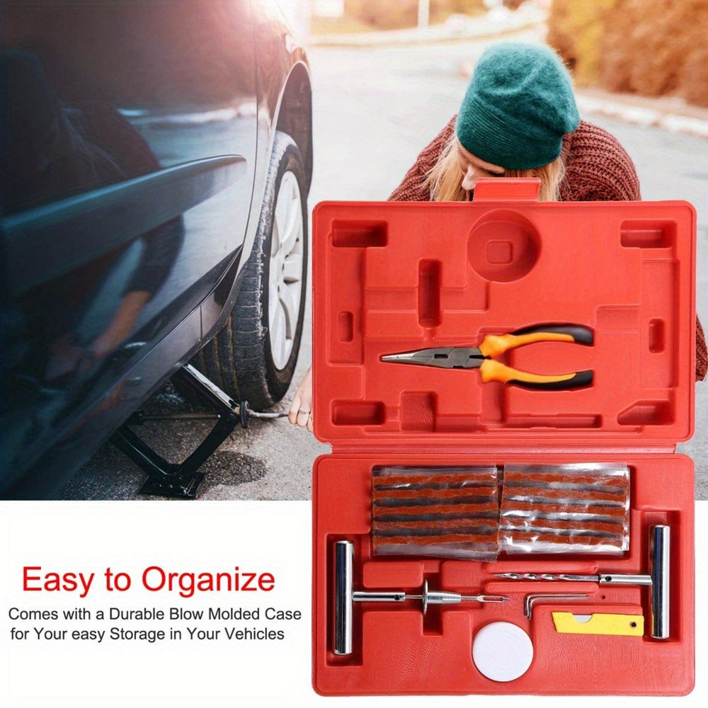 58pcs Tire Puncture Repair Kit Car Tire Plug Kit Heavy-duty Universal Tire Puncture Repair Kit (red) Image 2