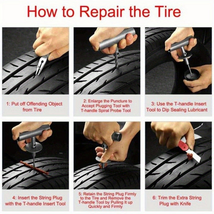 58pcs Tire Puncture Repair Kit Car Tire Plug Kit Heavy-duty Universal Tire Puncture Repair Kit (red) Image 6