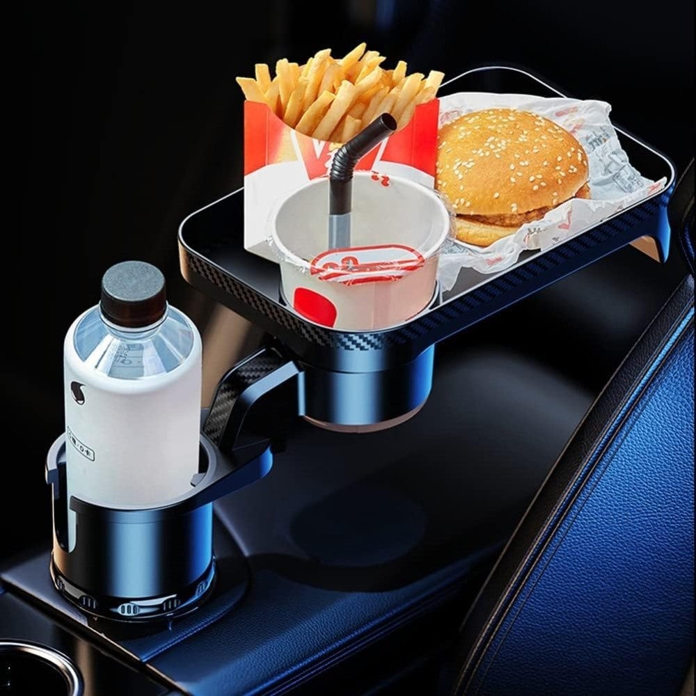 Car Cup Holder Tray Multifunctional Car Cup Holder Expander Tray Adjustable Base Cup Holder with Rotable Food Tray for Image 2