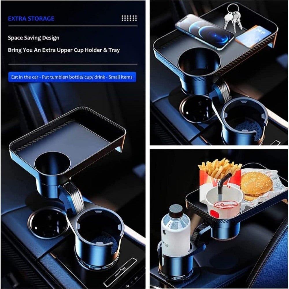 Car Cup Holder Tray Multifunctional Car Cup Holder Expander Tray Adjustable Base Cup Holder with Rotable Food Tray for Image 4