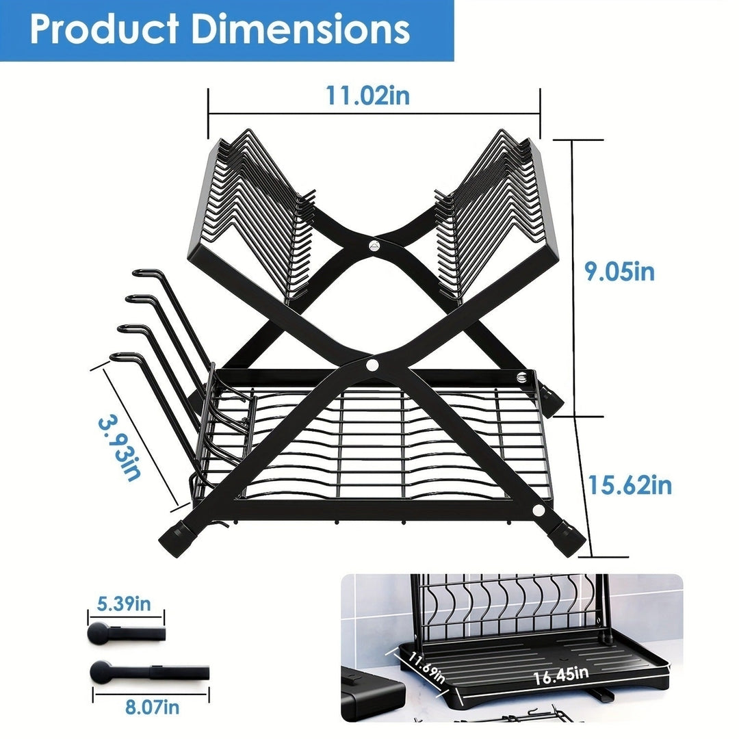 2-layer Bowl and Dish Drying Rack with Bowl Cup and Basin Holder Foldable Bowl and Dish Drain Rack Suitable for Kitchen Image 4