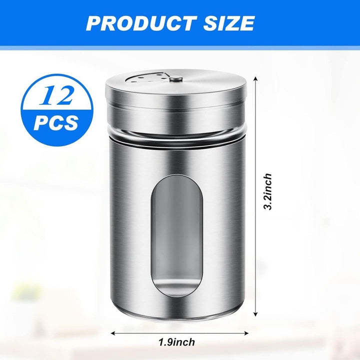 12 Piece Salt and Pepper Shaker Stainless Steel Spice Shaker 3.4 Ounce Salt Dispenser Stainless Steel Spice Jar with Image 2