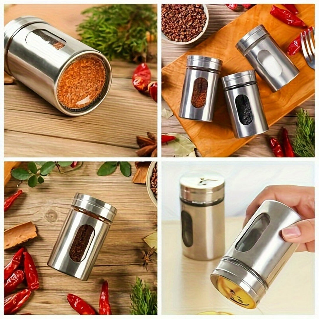 12pc Stainless Steel and Glass Spice Shakers - Premium Kitchen Essentials for Salt Pepper and MSG Modern Design for Image 9