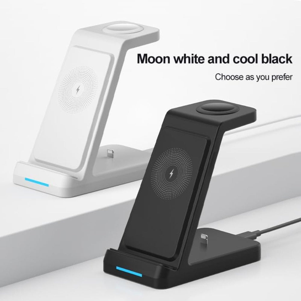 3 in 1 Wireless Charging Station 15W Fast Charge Just Put and Charge Multifunction Using (Black) Image 2