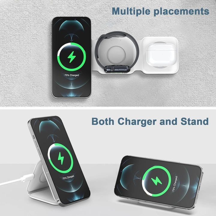 3 in-1 Wireless Charging Pad Magnetic Foldable Charger Station Fast Travel Charger for Multiple Devices Adapt with Phone Image 4