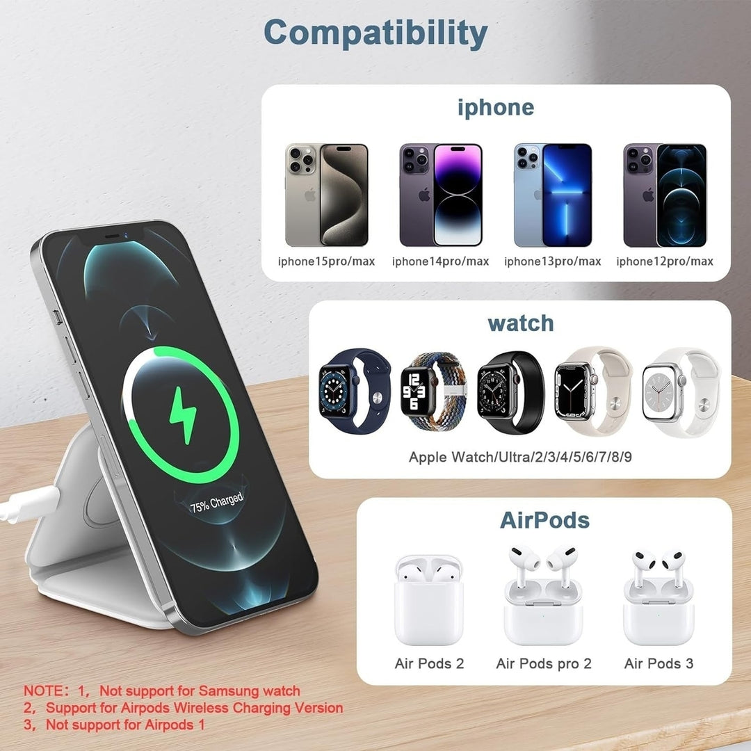 3 in-1 Wireless Charging Pad Magnetic Foldable Charger Station Fast Travel Charger for Multiple Devices Adapt with Phone Image 7