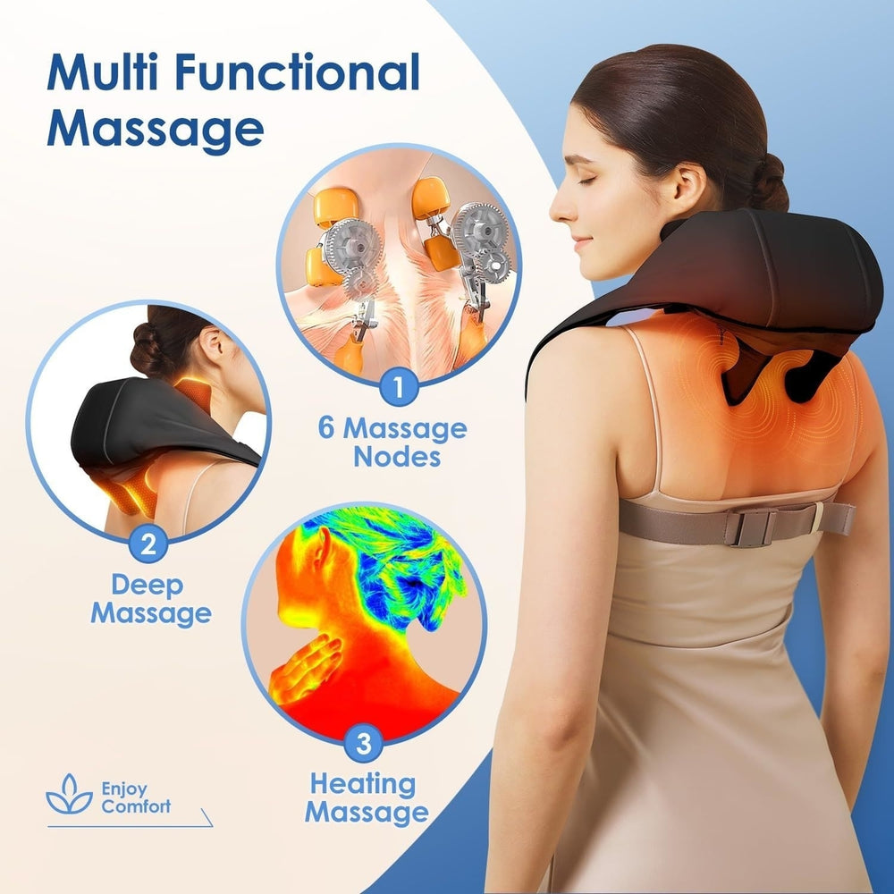 3D Neck and Shoulder Massager with Heat Kneading Neck Massager for Pain Relief Deep Tissue Rechargeable Cordless Image 2