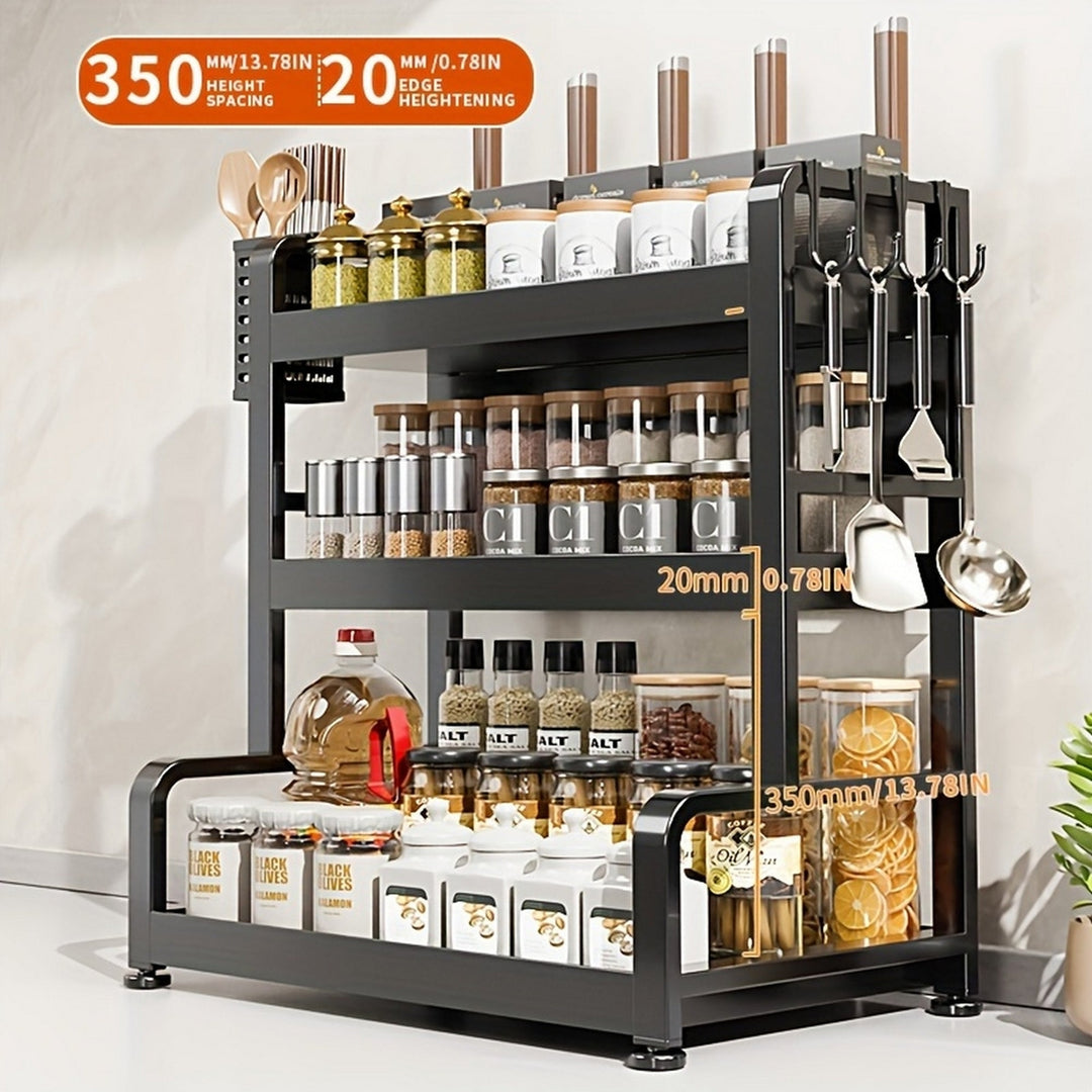 Elegant Multi-Layer Metal Kitchen Organizer Countertop Spice Rack Knife and Utensil Holder Condiment Basket Image 2