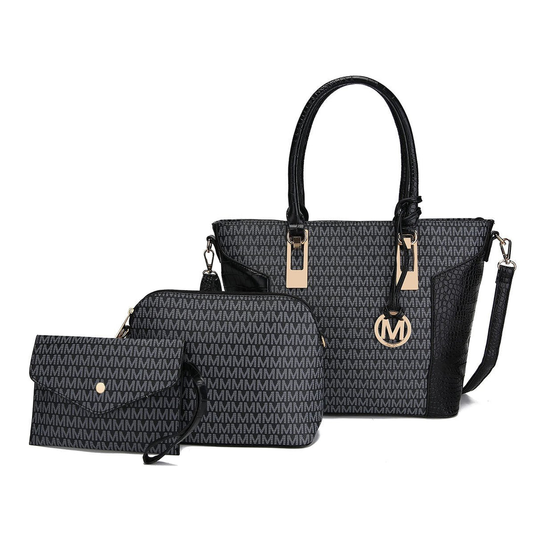 MKFCollection Shonda Signature Tote Bag and Set - Vegan Leather Designer Handbag Image 2