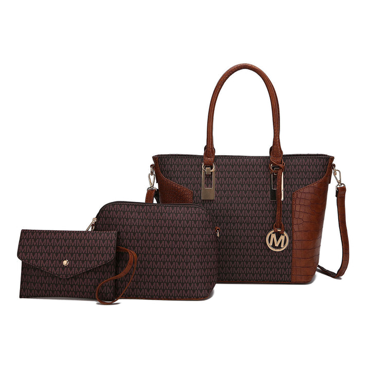 MKFCollection Shonda Signature Tote Bag and Set - Vegan Leather Designer Handbag Image 3