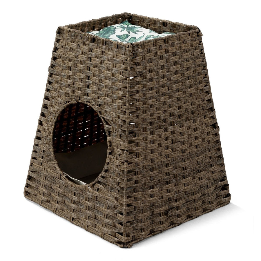 Woven Rattan Cat Litter Box Enclosure Furniture Rattan Cat House with Cat Litter Box Detachable Cat Washroom with Cotton Image 1