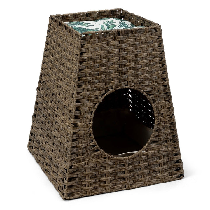 Woven Rattan Cat Litter Box Enclosure Furniture Rattan Cat House with Cat Litter Box Detachable Cat Washroom with Cotton Image 4