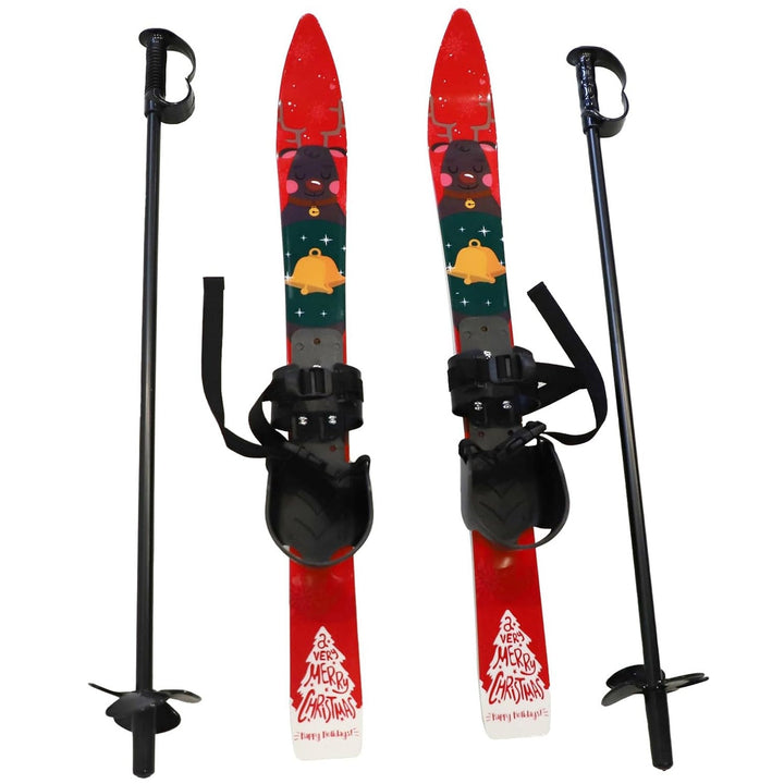 Snow Ski and Pole Set with Bindings 25.6" Ski Boards for Kids Age 2-4 Beginners Blue Image 2