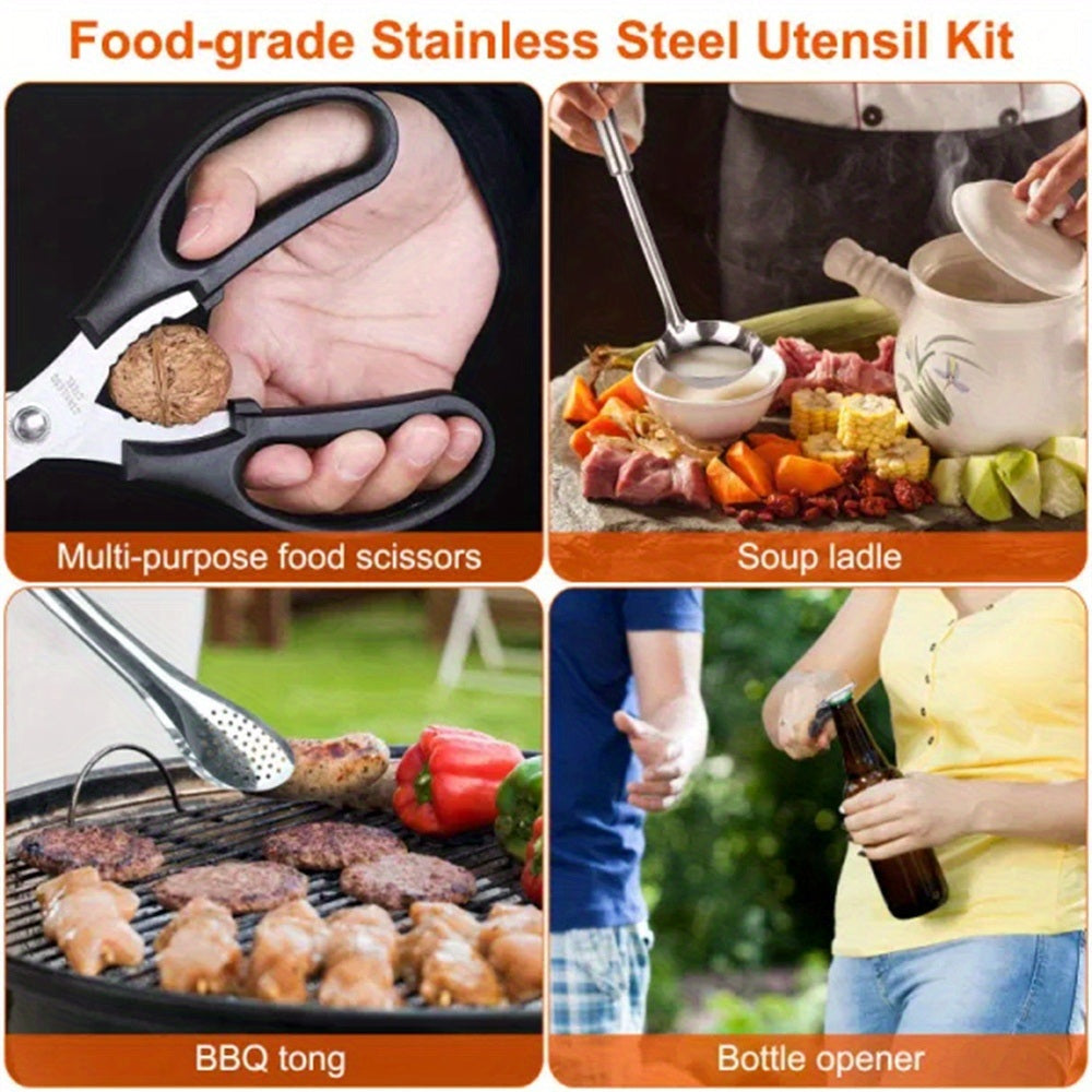 Portable 19-Piece Camping Cookware Kit Complete Outdoor Kitchen Gear for Picnics and Bonfire Cooking With Convenient Image 6