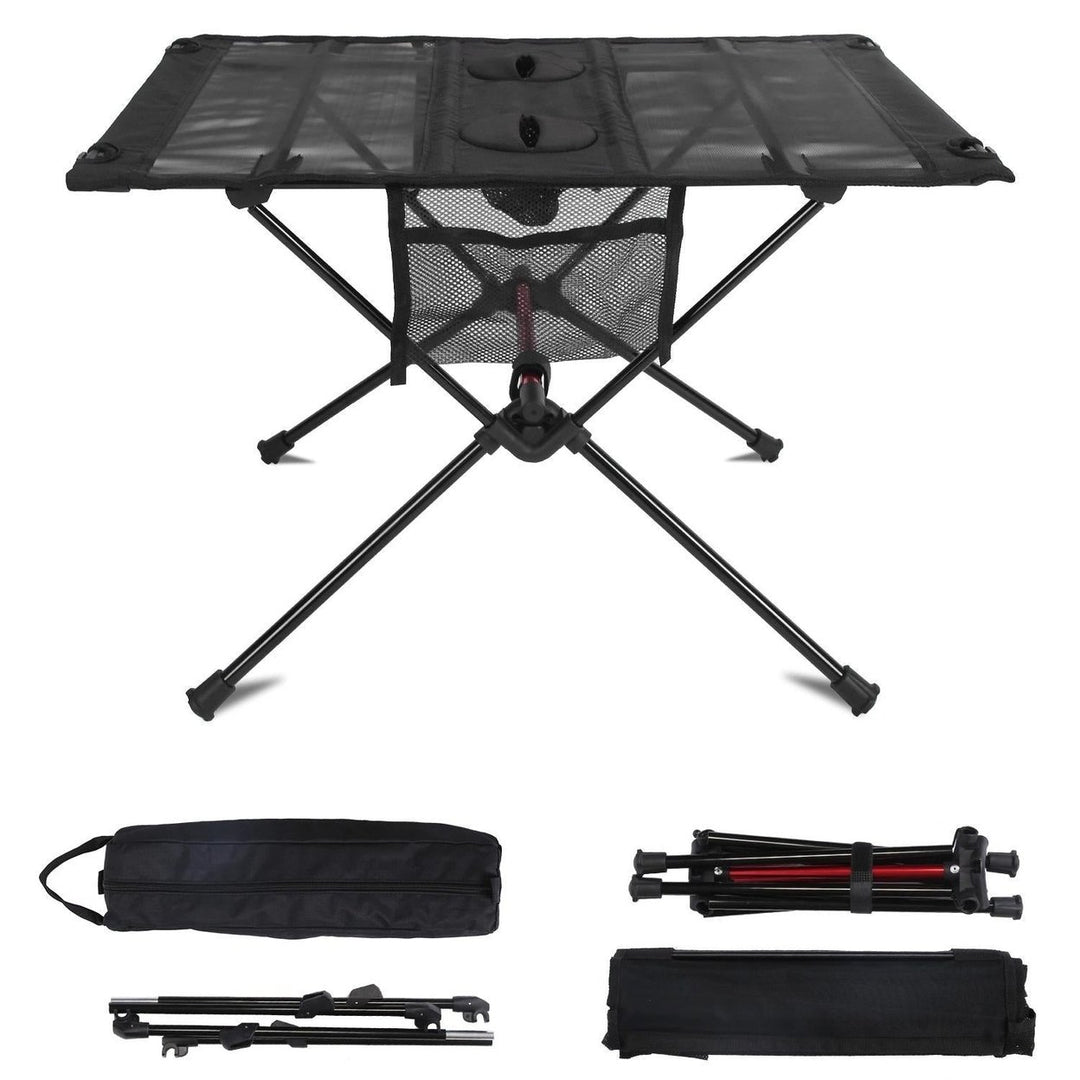 Portable Folding Camping Table Foldable Beach Table Aluminum Alloy Frame with 2 Cup Holders 2 Side Pockets Carry Bag for Image 1