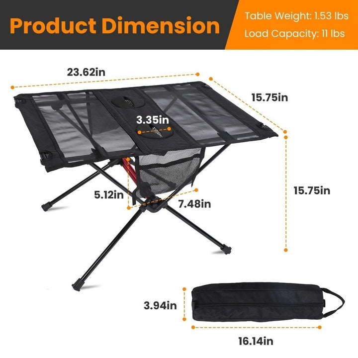 Portable Folding Camping Table Foldable Beach Table Aluminum Alloy Frame with 2 Cup Holders 2 Side Pockets Carry Bag for Image 2