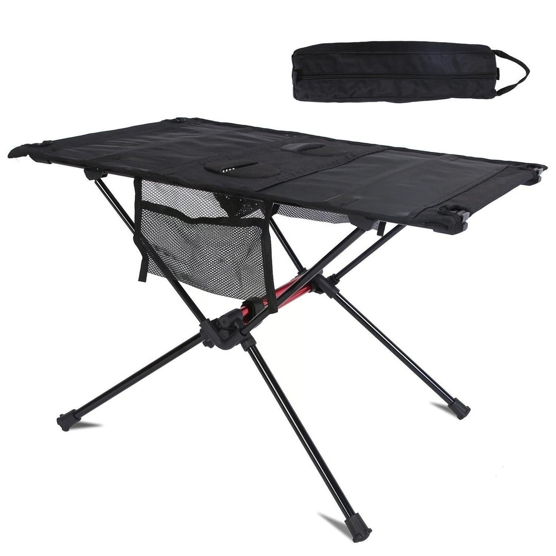 Portable Folding Camping Table Foldable Beach Table Aluminum Alloy Frame with 2 Cup Holders 2 Side Pockets Carry Bag for Image 7