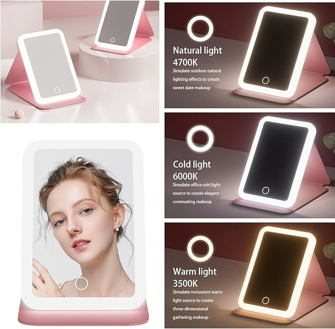 Portable Tabletop Folding Vanity LED Lighted Cosmetic Travel-Friendly Makeup 3 Color Modes Suitable for Dressing Room Image 4