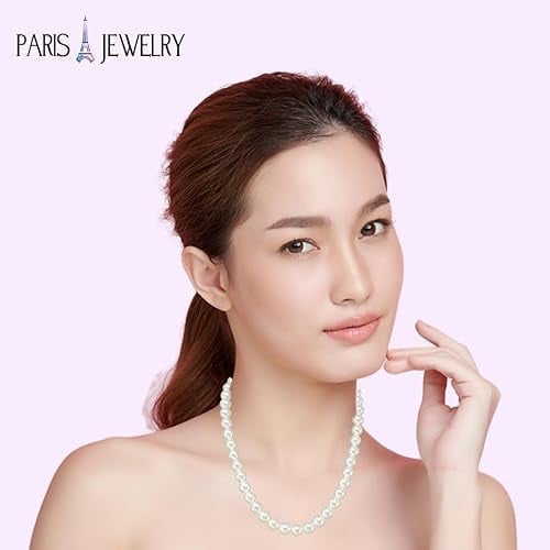 18K White Gold Pearl Round 18 Inch Necklace Bracelet Earrings Set Gift Boxed Image 3