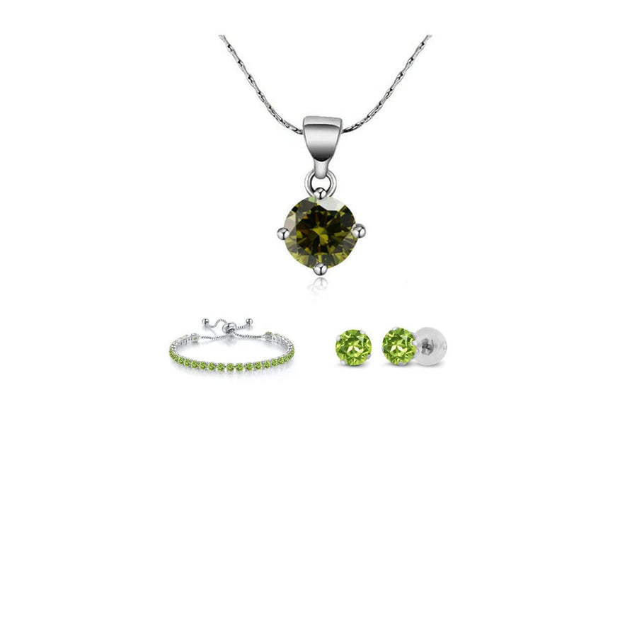 18k White Gold Created Peridot Jewelry Set Necklace Earrings Bracelet 6 Ct Image 1