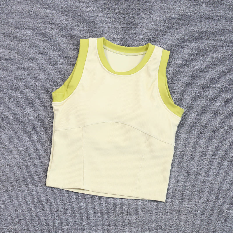 2024 Contrast Color patchwork sports vest fine Gathered Shockproof Women Clothing Yogo Tops Vest Image 3