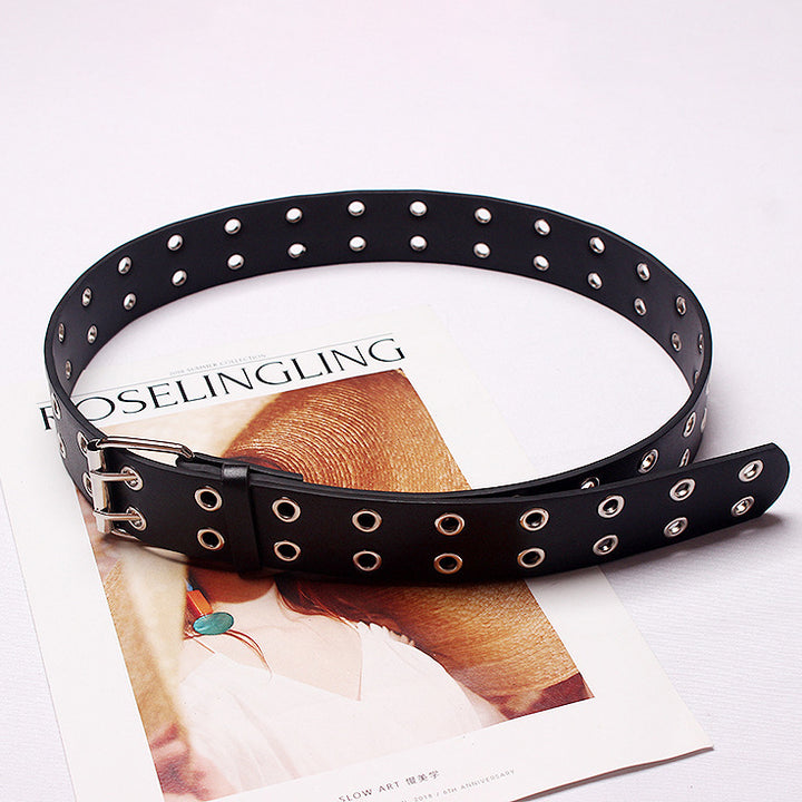 Fashion Women Punk Double Hole Buckle Leather Belt Image 2