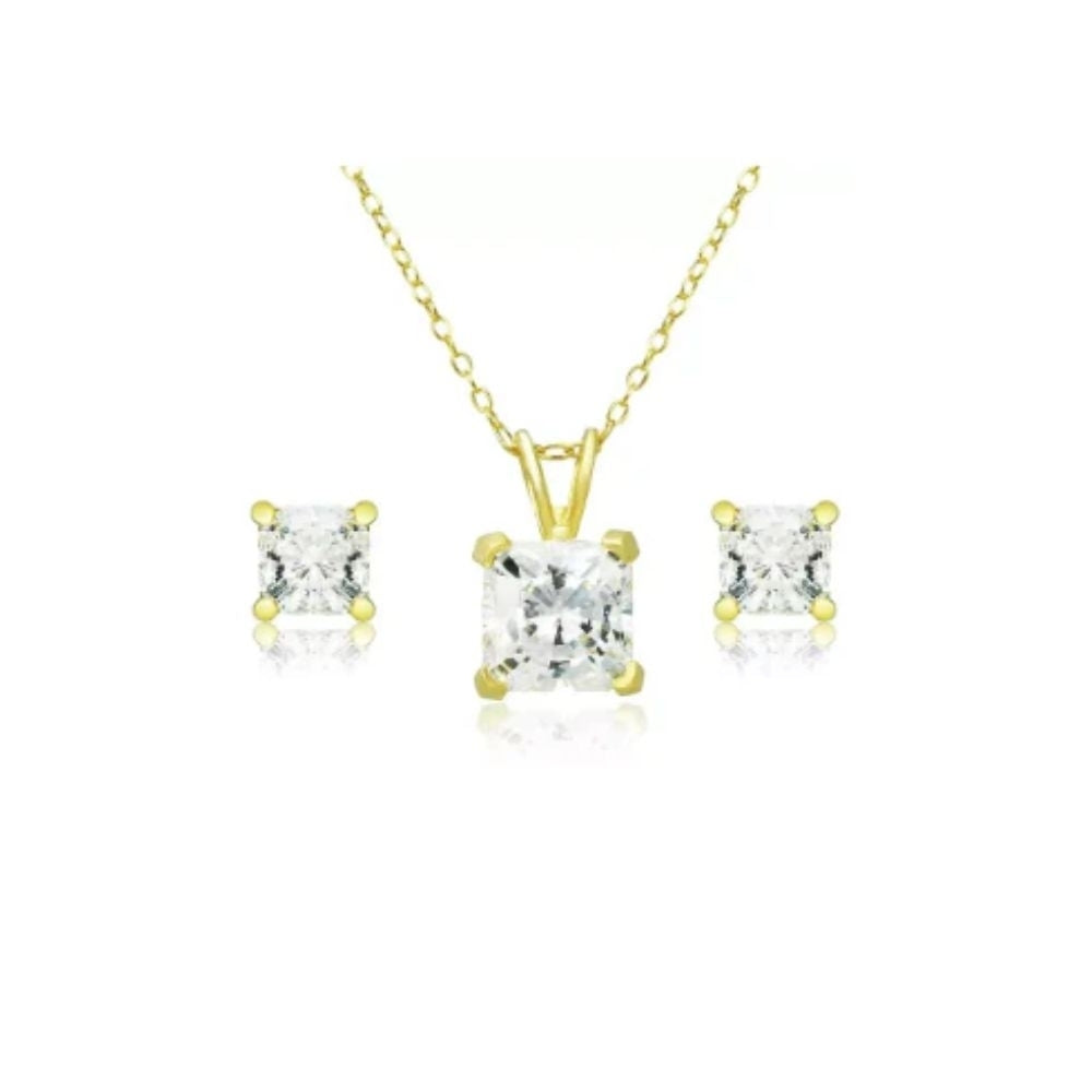 18K Yellow Gold 3ct White Sapphire Necklace and Earrings Set 18 Inch Gift Boxed Image 1