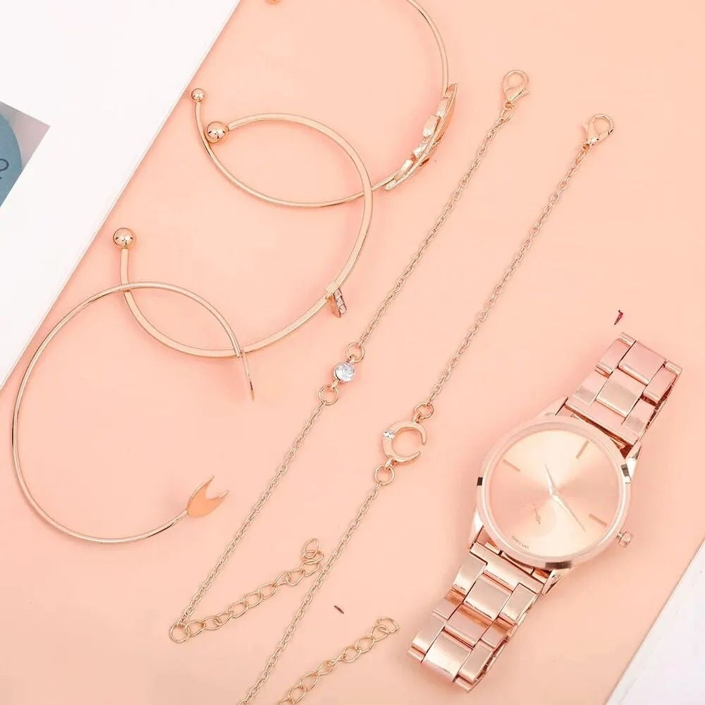 Luxury Womens Silver Quartz Dress Watch Set with Bracelet Ideal Gift 5pcs Image 4