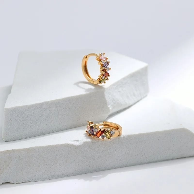 Gold Plated Hoop Earrings Women Cubic Zirconia Luxury Jewelry Gift Idea Image 6