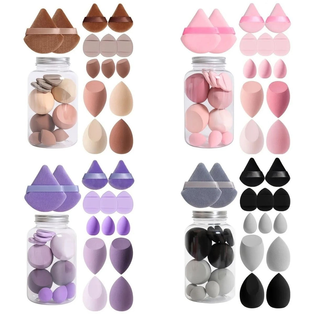 14-Piece Velvet Makeup Sponge Set with Storage Jar Beauty Blenders Finger Puffs Image 1