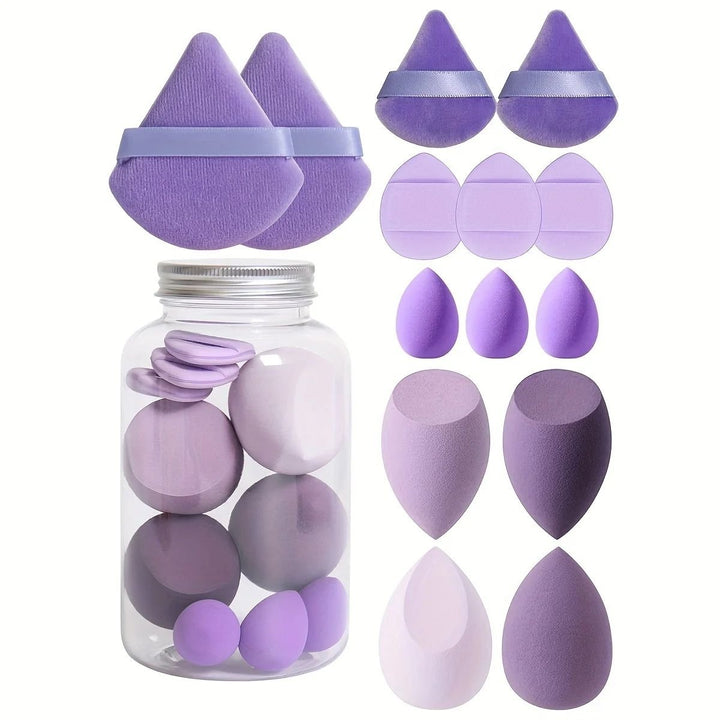 14-Piece Velvet Makeup Sponge Set with Storage Jar Beauty Blenders Finger Puffs Image 3