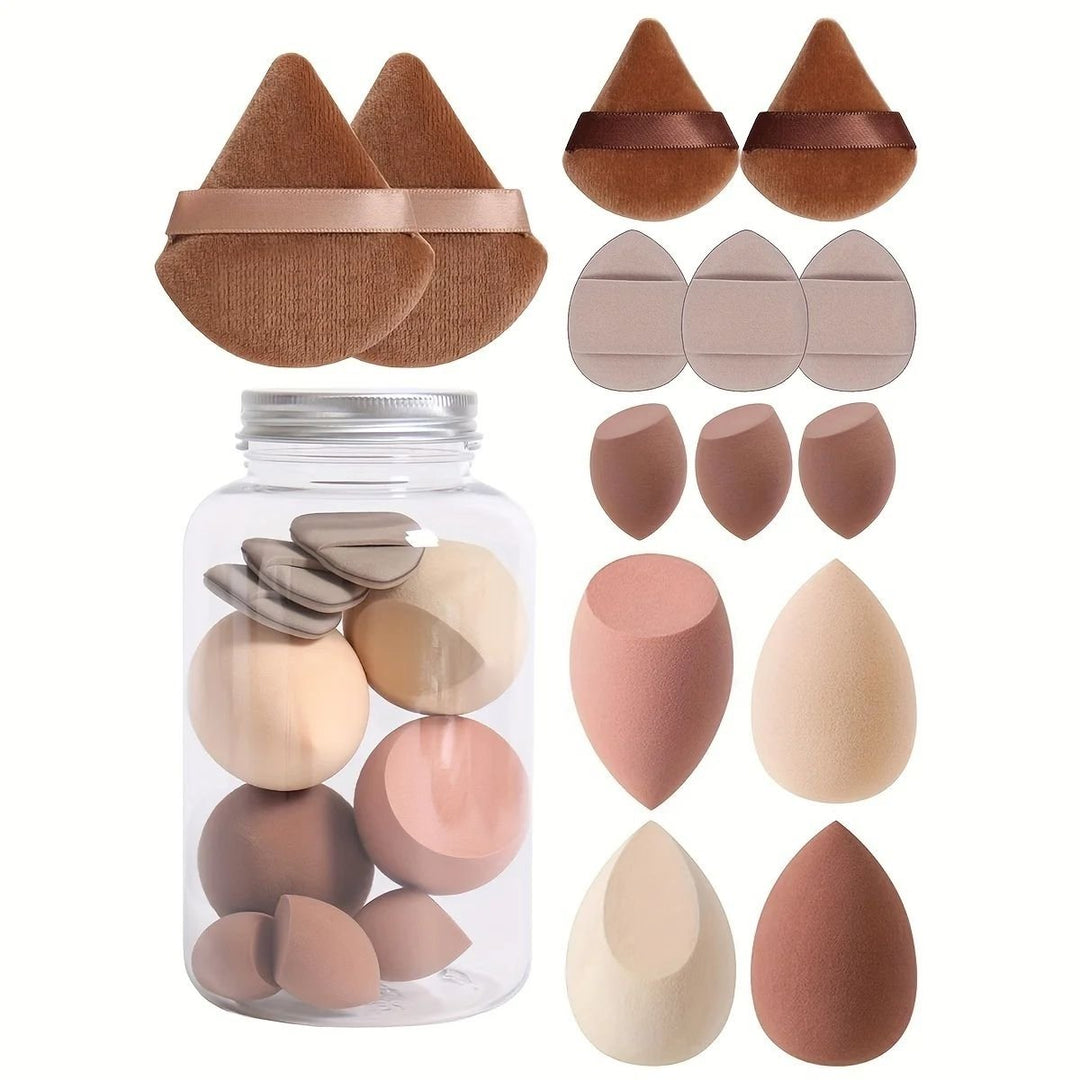 14-Piece Velvet Makeup Sponge Set with Storage Jar Beauty Blenders Finger Puffs Image 4