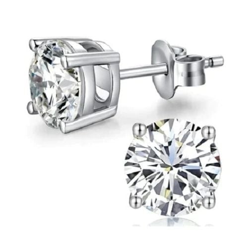 14k White Gold Created White Sapphire Round Stud Earrings 1/3 Ct Womens Jewelry Image 1