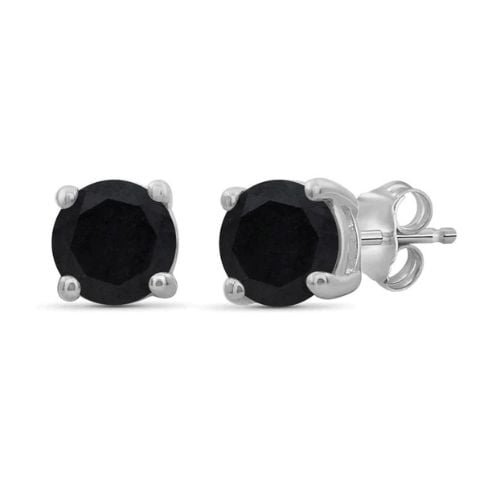 14k White Gold Created Black Sapphire Round Stud Earrings 1/3 Ct for Women Image 1