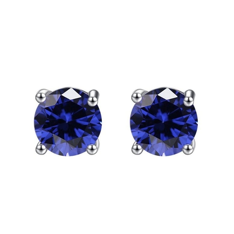 14k White Gold Created Blue Sapphire Round Stud Earrings 1/3 Ct Stylish Gift Image 1