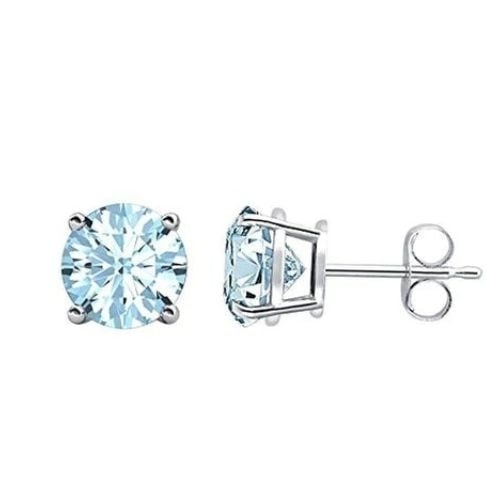 14k White Gold Created Aquamarine Round Stud Earrings 1/3 Ct Women Jewelry Image 1