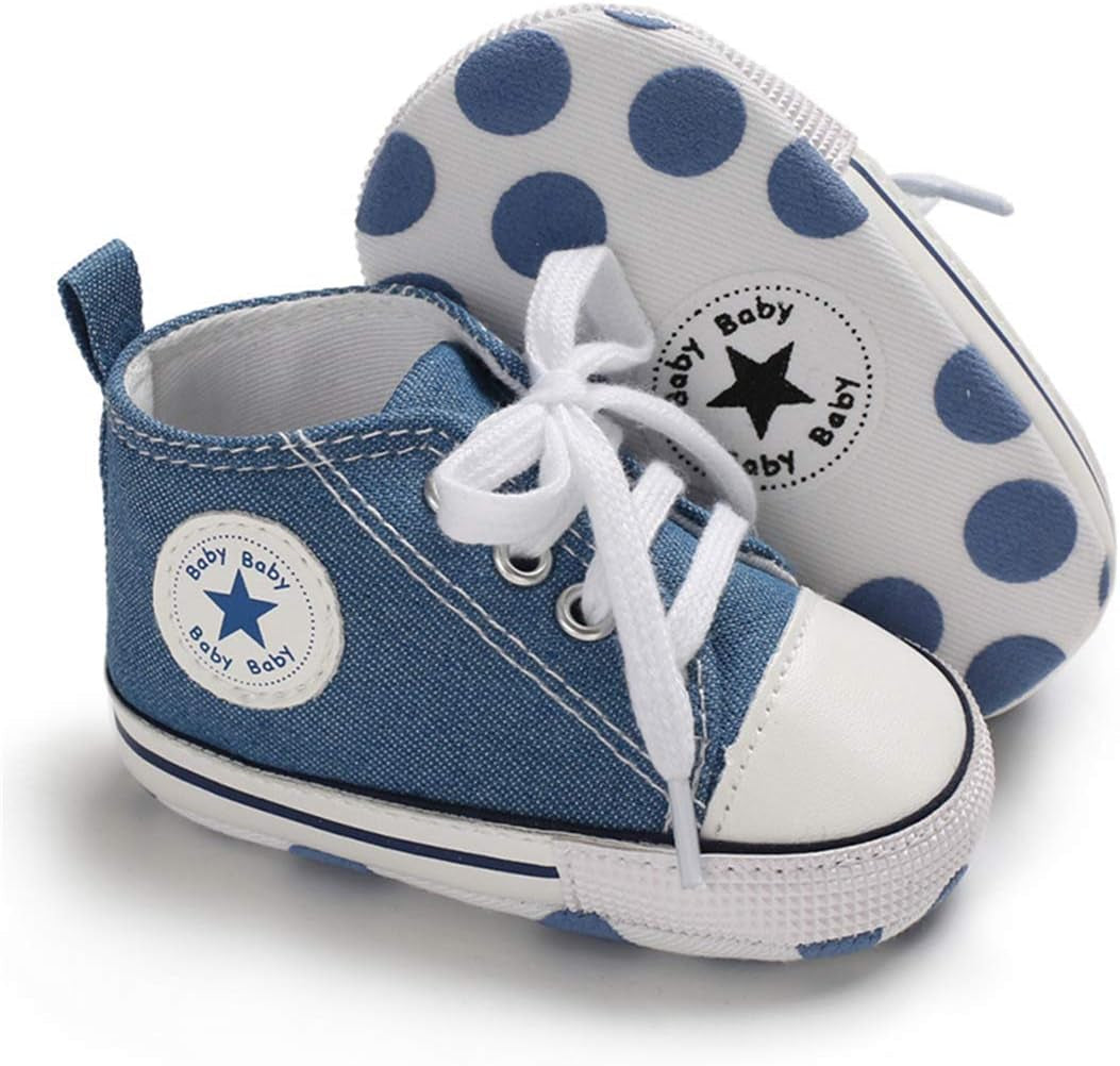 Unisex Baby Boys Girls High Top Sneaker Soft Anti-Slip Sole Newborn Infant First Walkers Canvas Denim Shoes Image 1