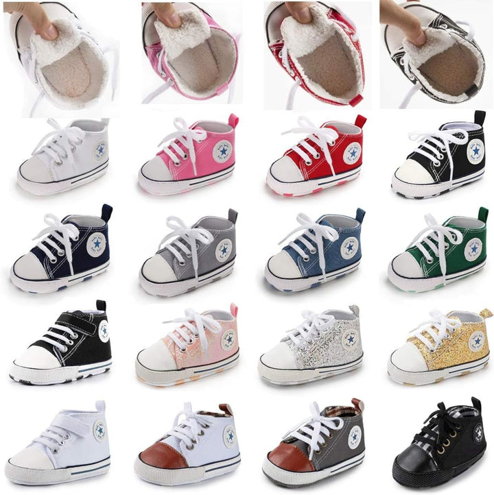 Unisex Baby Boys Girls High Top Sneaker Soft Anti-Slip Sole Newborn Infant First Walkers Canvas Denim Shoes Image 2