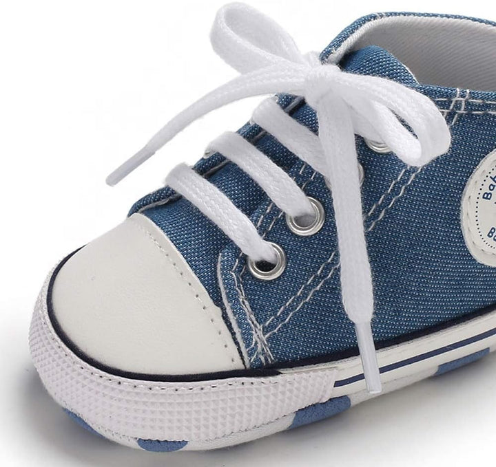 Unisex Baby Boys Girls High Top Sneaker Soft Anti-Slip Sole Newborn Infant First Walkers Canvas Denim Shoes Image 3