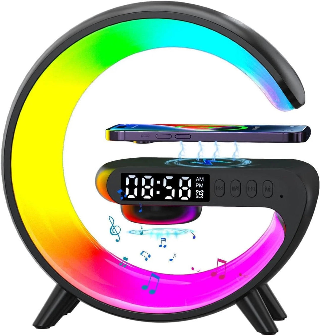 Wireless Charger Lamp Bluetooth Speaker Music Clock Alarm Key and APP Control Image 1