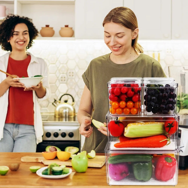 "7-Piece Stackable Fridge Organizer Set with Lids - Clear Plastic Bins for Refrigerator Storage Pantry Organization - Image 3