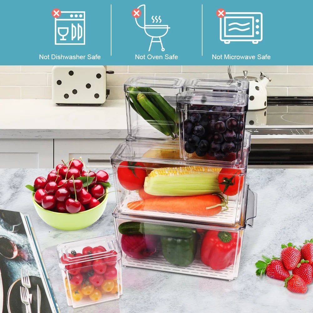 "7-Piece Stackable Fridge Organizer Set with Lids - Clear Plastic Bins for Refrigerator Storage Pantry Organization - Image 4