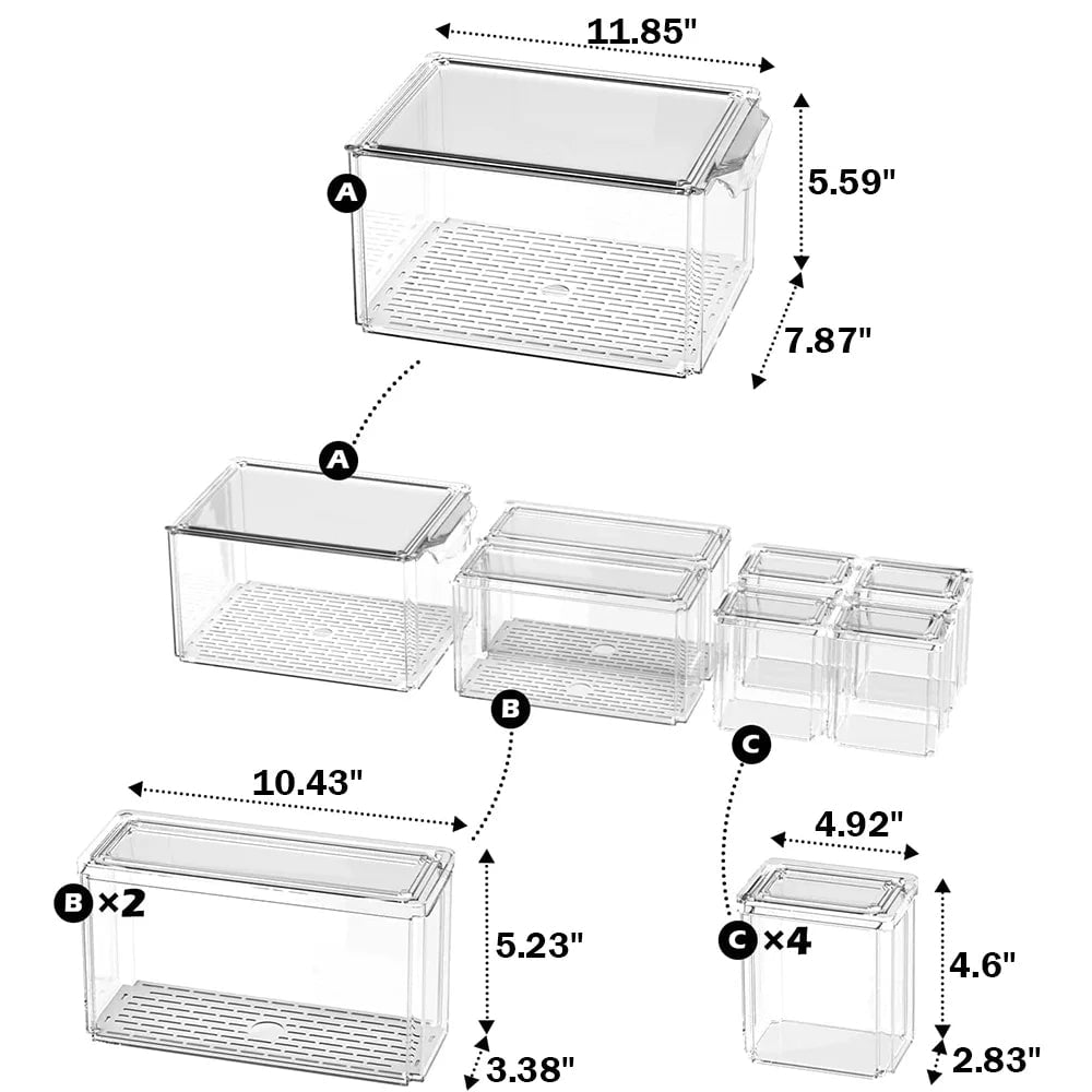 "7-Piece Stackable Fridge Organizer Set with Lids - Clear Plastic Bins for Refrigerator Storage Pantry Organization - Image 6