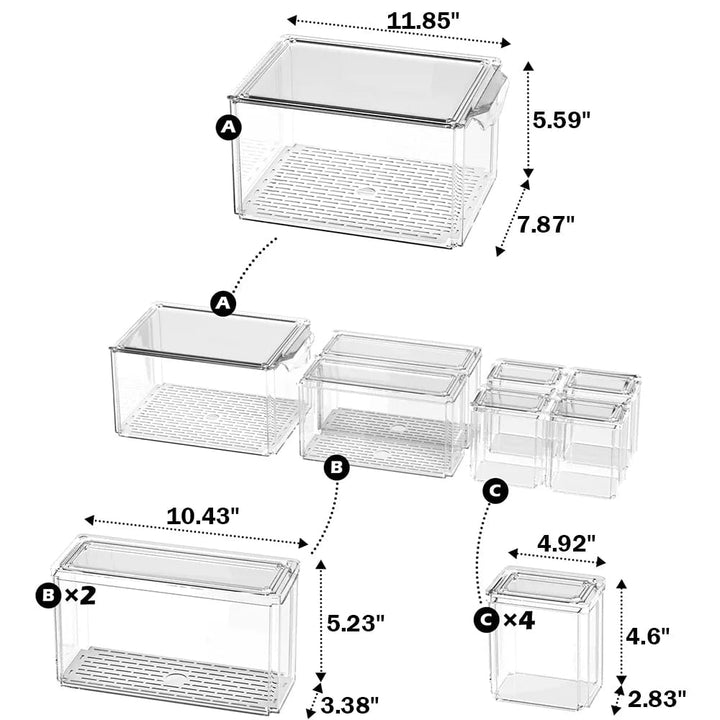 "7-Piece Stackable Fridge Organizer Set with Lids - Clear Plastic Bins for Refrigerator Storage Pantry Organization - Image 6