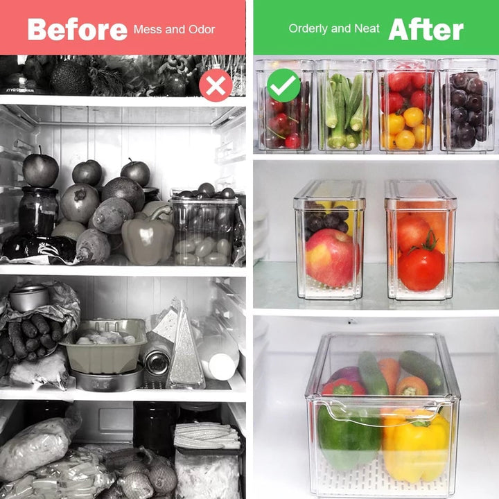 "7-Piece Stackable Fridge Organizer Set with Lids - Clear Plastic Bins for Refrigerator Storage Pantry Organization - Image 8